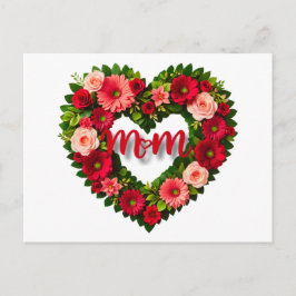 "Mama" Hartvormige Krans van Bloemen Briefkaart