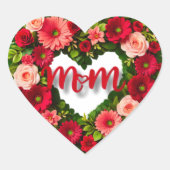 "Mama" Hartvormige Krans van Bloemen Hart Sticker (Voorkant)