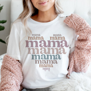 Mama Heart Gestapeld Word Art Retro T-shirt