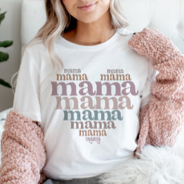 Mama Heart Gestapeld Word Art Retro T-shirt