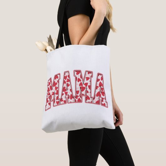 Mama Hearts Valentijnsdag Retro Varsity Tote Bag (Dichtbij)