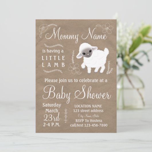 Mama heeft een lammetje. Uitnodiging baby shower (Staand voorkant)