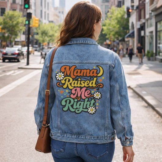 Mama Heeft Me Goed Opgevoed – Retro Groovy Typogra Denim Jacket