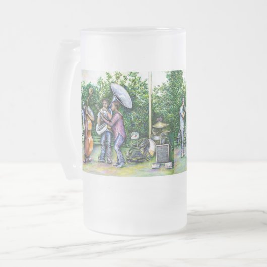 Mama heeft me nooit gewaarschuwd voor tubaspelers matglas bierpul (Voorkant links)