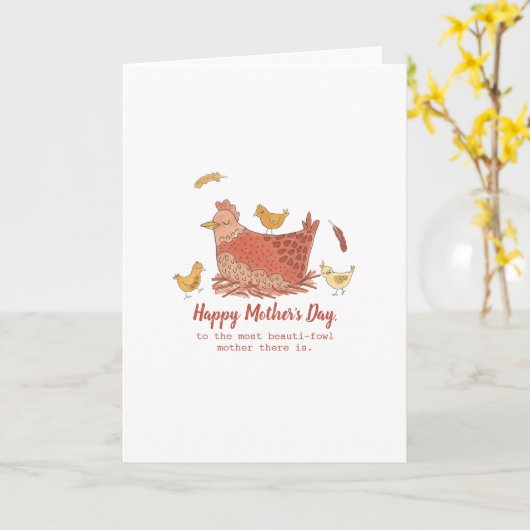 Mama Hen en Chicks Funny Moederdag Card Kaart (Gele Bloem)