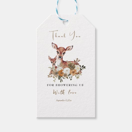 mama hert en baby hert baby shower Dank u label Cadeaulabel (Voorkant)