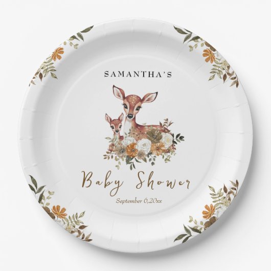 mama hert en baby hert baby shower papieren bordje (Voorkant)