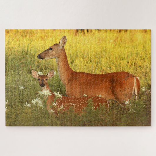 Mama hert en haar jong legpuzzel (Horizontaal)
