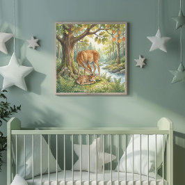 Mama Herten en hun Kalveren Nursery Poster