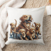 Mama Hond en Haar Puppies Kussen Kussen (Deken)