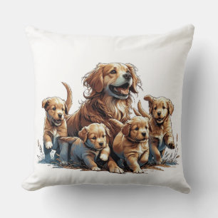 Mama Hond en Haar Puppies Kussen Kussen