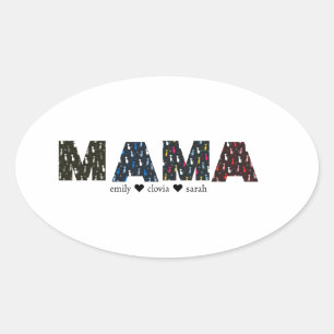 Mama Hond kat poot aangepaste namen Ovale Sticker
