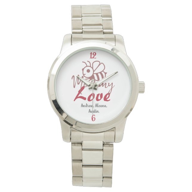 Mama Honey Bee Mam Names Personalized Customalized Horloge (Voorkant)