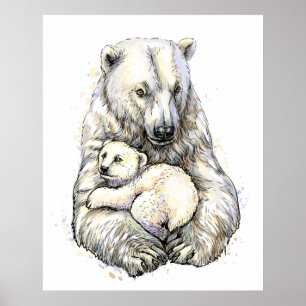 Mama IJsbeer En Welp Poster