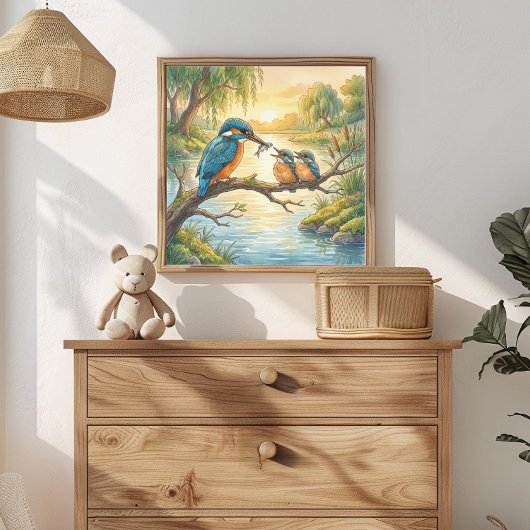 Mama IJsvogel en Kuikens Nursery Poster