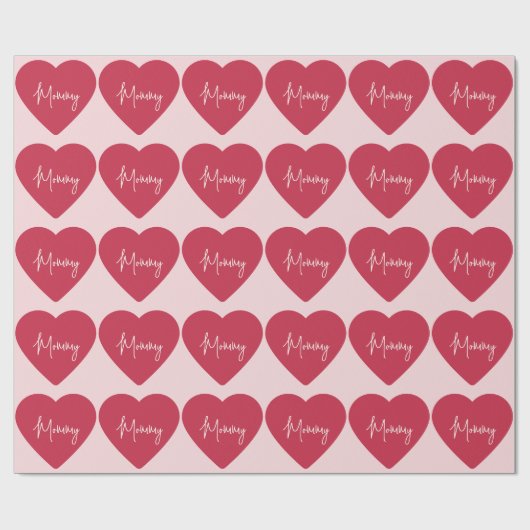 mama-inpakpapier | Roze achtergrond en rood hart Cadeaupapier (Vlak)