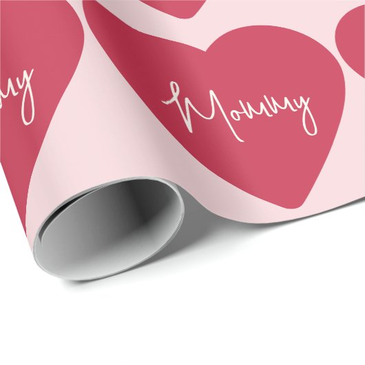 mama-inpakpapier | Roze achtergrond en rood hart Cadeaupapier (Rol Hoek)