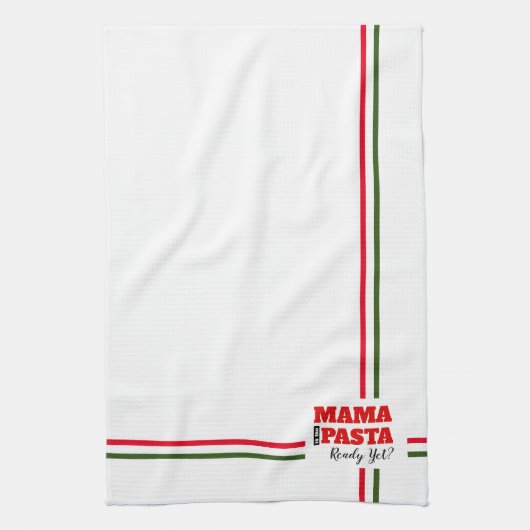 Mama is de pasta al klaar? keukenhanddoek (Verticaal)