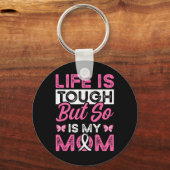 Mama is een overlevende roze lint borstkanker pati sleutelhanger (Voorkant)