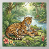 Mama Jaguar en Welpen Nursery Poster (Voorkant)