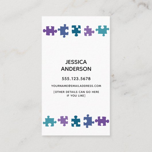 Mama Kaart w / Blauwgroen, Paarse & Blauwe Puzzel  Contactkaartje (Achterkant)
