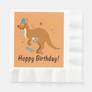 Mama Kangaroo en Baby in Birthday Petten Servetten