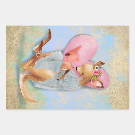 Mama Kangaroo met Joey Inpakpapier Vel (Voorkant)