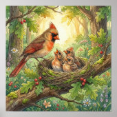 Mama Kardinaal en haar Kuikens Kleuterschool Poster (Voorkant)