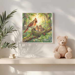 Mama Kardinaal en haar Kuikens Kleuterschool Poster