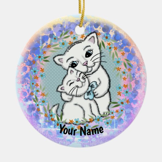 Mama Kat en Kitten Keramisch Ornament (Voorkant)