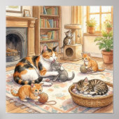 Mama Kat en Kittens Nursery Poster (Voorkant)