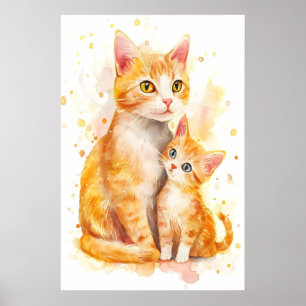 Mama Kat Watercolor Nurseriedruk, Moeder en Ik Poster