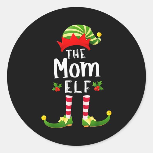 Mama Kerst Elf Matching Pyjama X-mas Feest Ronde Sticker (Voorkant)