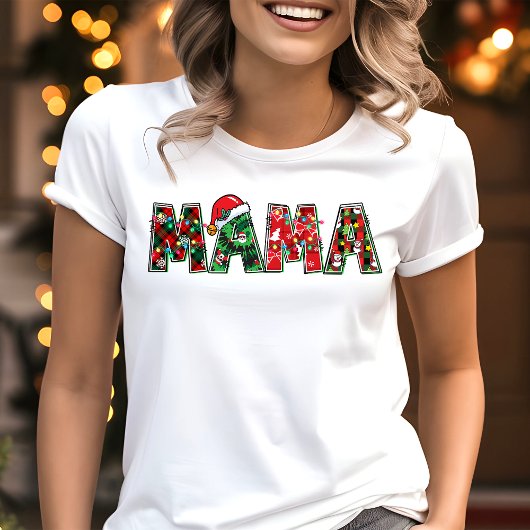 Mama Kerstlichten Typografie Festive Kerst Tri-Blend Shirt