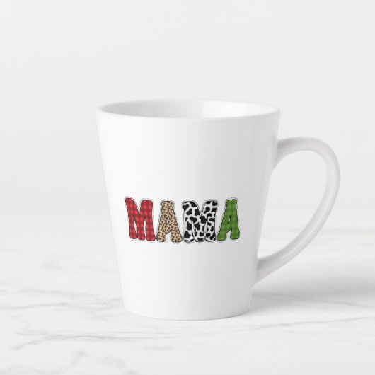 Mama Kerstmis Geruite Patroon Ontwerp Latte Mok (Rechts)