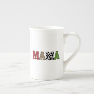 Mama Kerstmis Geruite Patroon Ontwerp Porselein Kop