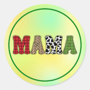 Mama Kerstmis Geruite Patroon Ontwerp Ronde Sticker
