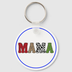Mama Kerstmis Geruite Patroon Ontwerp Sleutelhanger