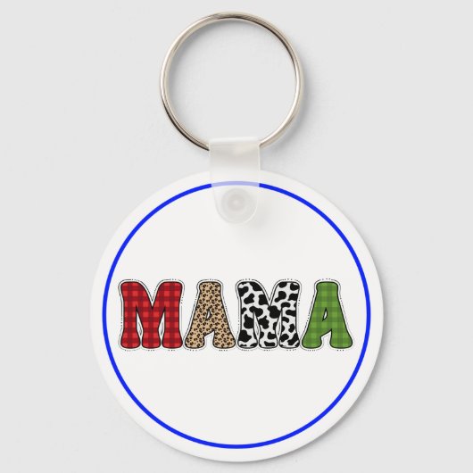 Mama Kerstmis Geruite Patroon Ontwerp Sleutelhanger (Voorkant)