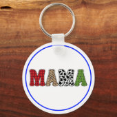 Mama Kerstmis Geruite Patroon Ontwerp Sleutelhanger (Voorkant)