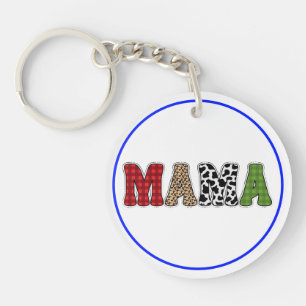 Mama Kerstmis Geruite Patroon Ontwerp Sleutelhanger