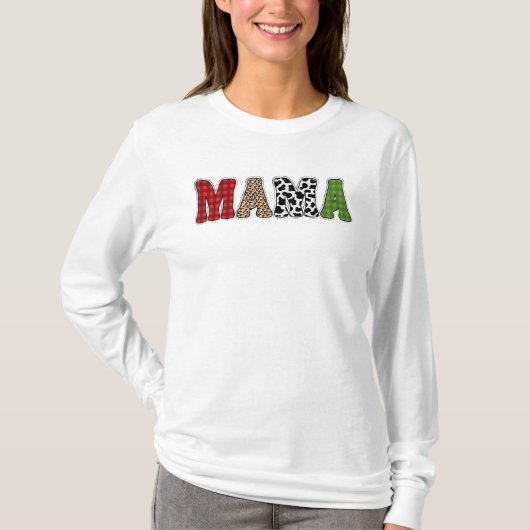 Mama Kerstmis Geruite Patroon Ontwerp T-shirt (Voorkant)