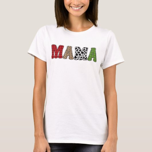 Mama Kerstmis Geruite Patroon Ontwerp T-shirt (Voorkant)