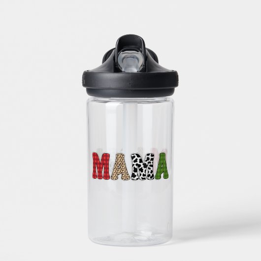 Mama Kerstmis Geruite Patroon Ontwerp Waterfles (Voorkant)