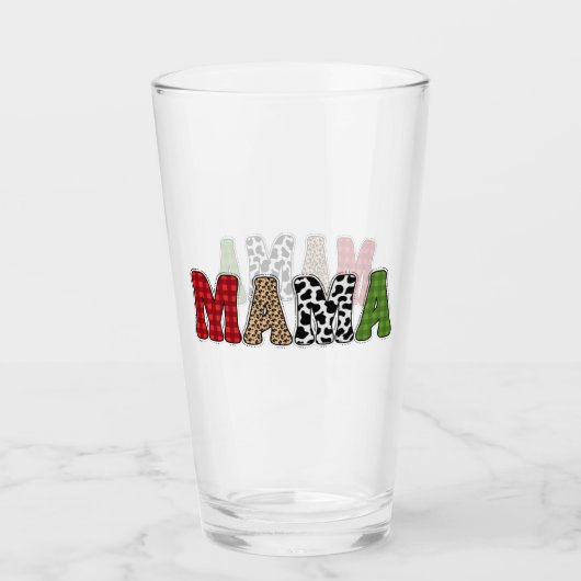 Mama Kerstmis geruite patroonontwerp Glas (Voorkant)
