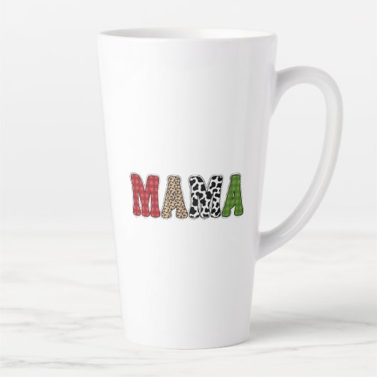Mama Kerstmis geruite patroonontwerp Latte Mok (Rechts)