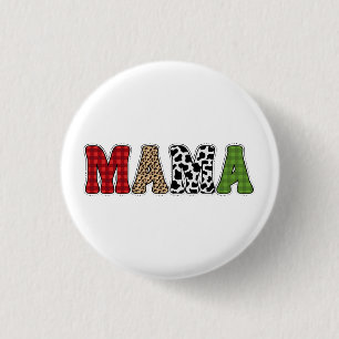 Mama Kerstmis geruite patroonontwerp Ronde Button 3,2 Cm