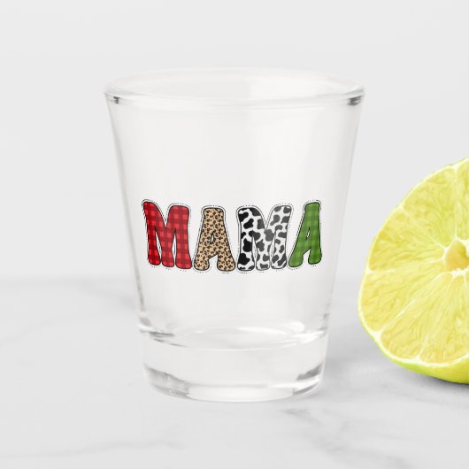 Mama Kerstmis geruite patroonontwerp Shot Glas (Voorkant)