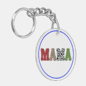 Mama Kerstmis geruite patroonontwerp Sleutelhanger (Voorkant Links)
