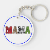 Mama Kerstmis geruite patroonontwerp Sleutelhanger (Achterkant)